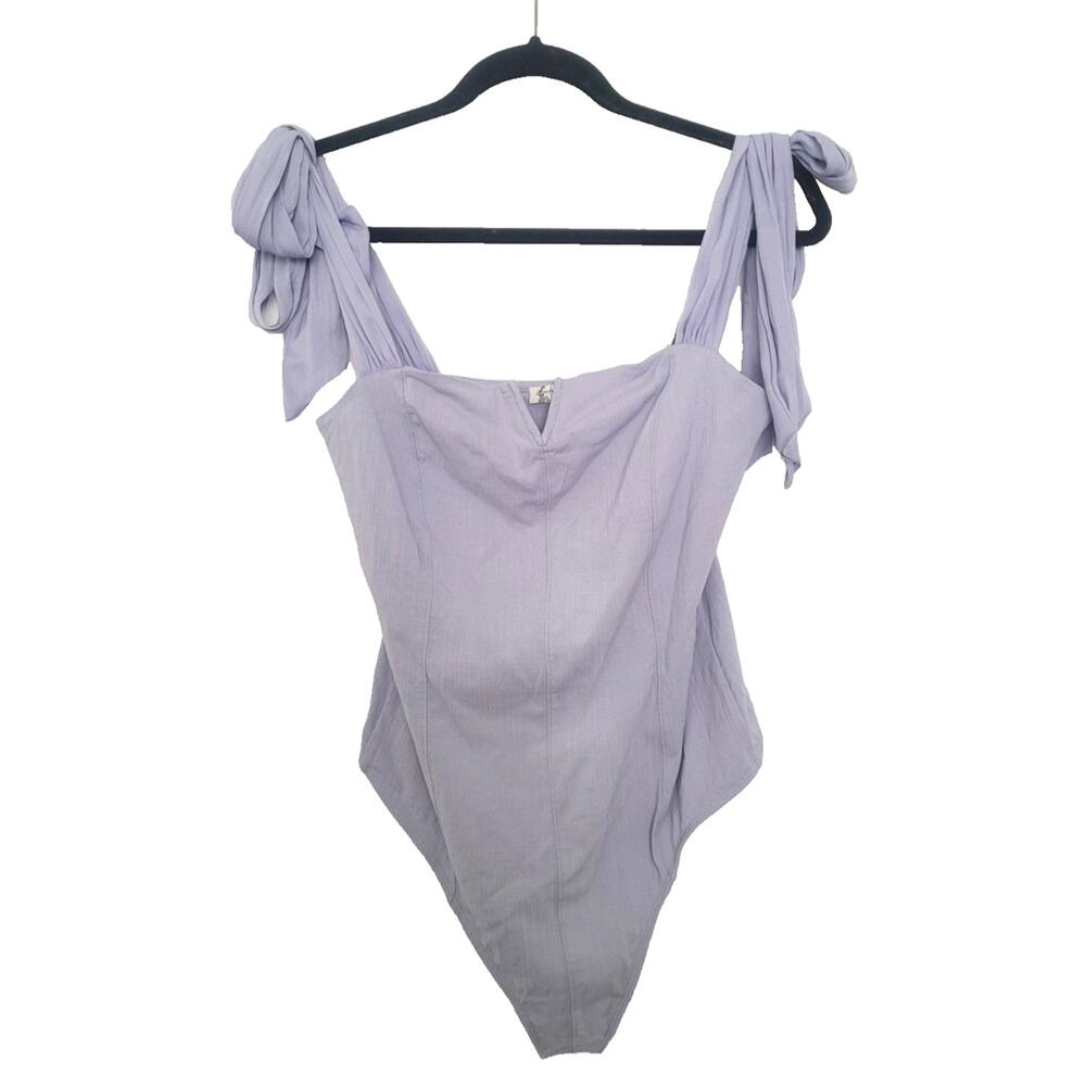 Free People Intimately Lola Tie Shoulder Bodysuit Size L Purple Pastel Coquette